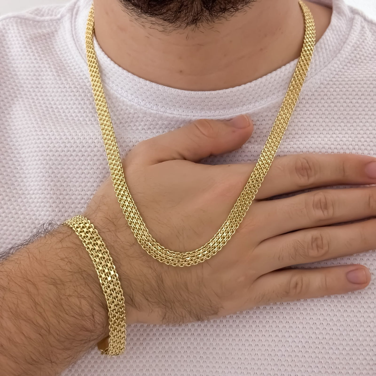 💛 Cadena Tejido Chino para Hombre – Oro Laminado 18K